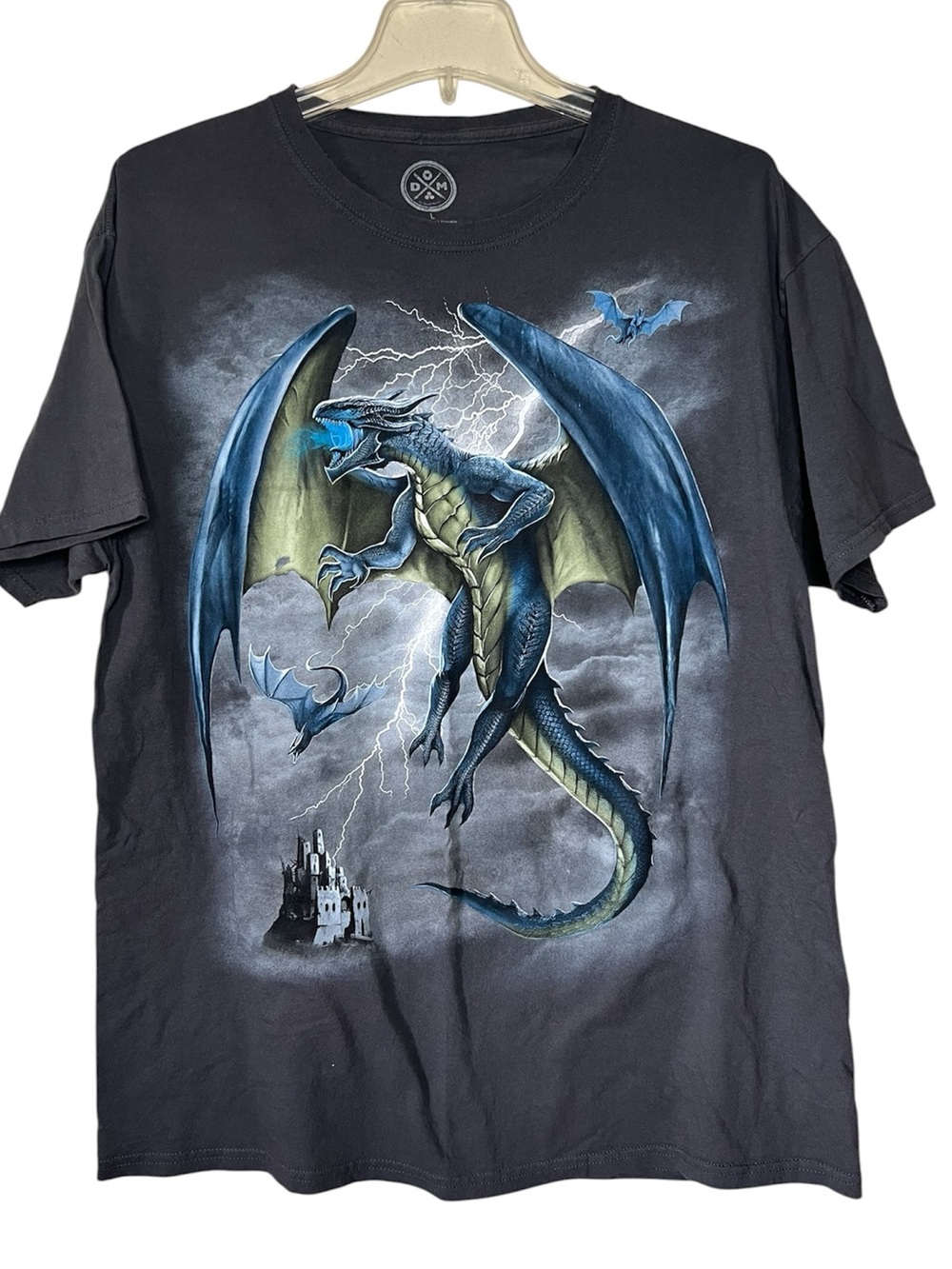 DOM Dragon T Shirt Adult Black Magic Mythical Lightning Fire Beast Large